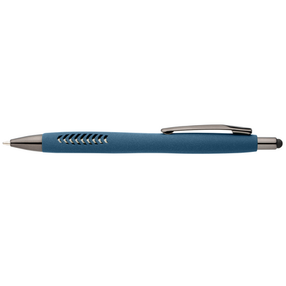 Avalon Recycled Plastic Stone Finish Stylus Pen promotional pen in navy blue printed with your company logo