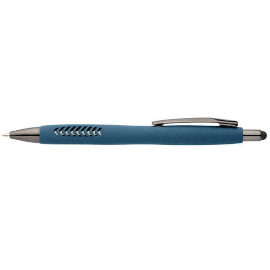 Avalon Recycled Plastic Stone Finish Stylus Pen promotional pen in navy blue printed with your company logo