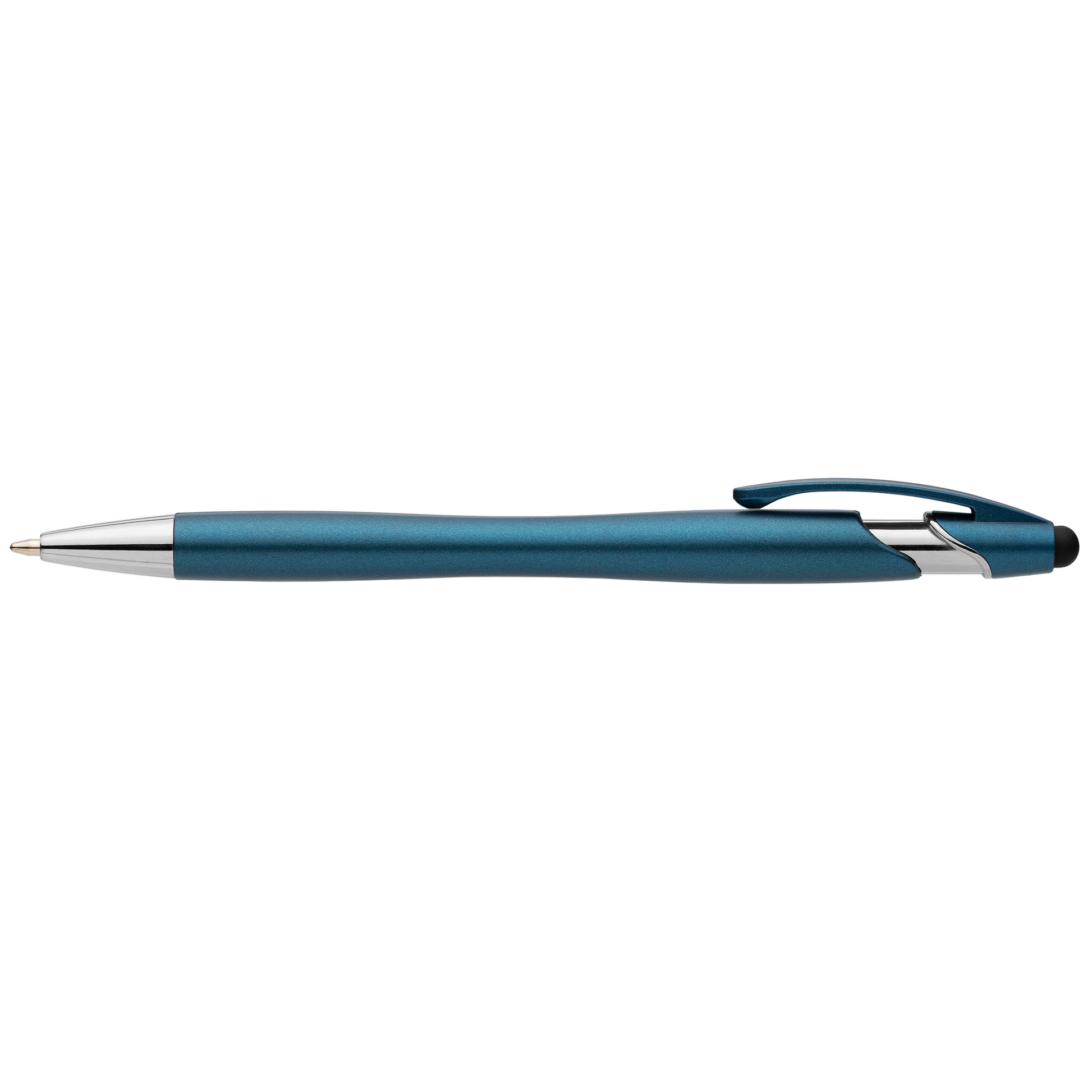 La Jolla Recycled Plastic Metallic Stylus Pen promotional pen in navy blue printed with your company logo
