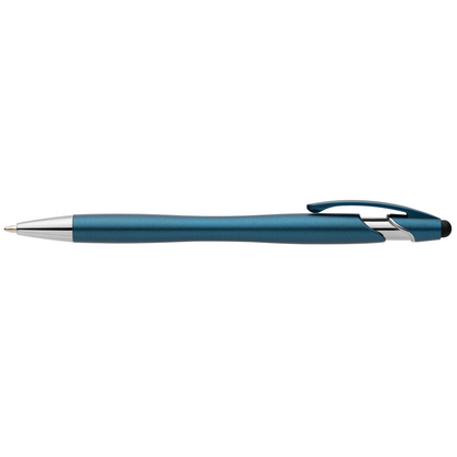 La Jolla Recycled Plastic Metallic Stylus Pen promotional pen in navy blue printed with your company logo