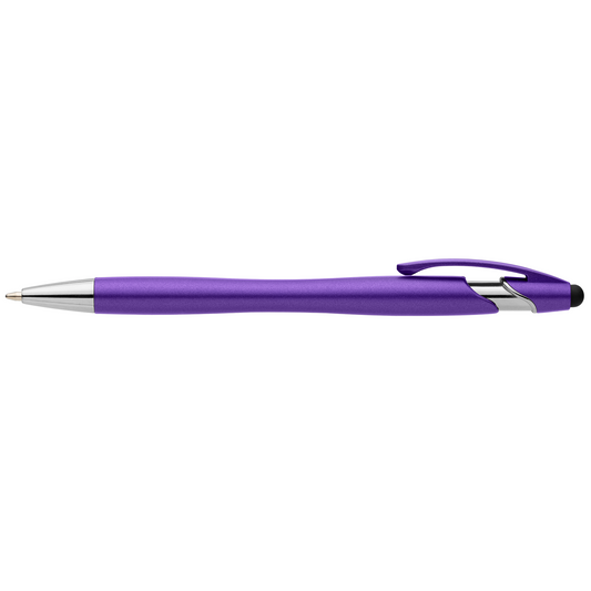 La Jolla Recycled Plastic Metallic Stylus Pen promotional pen in purple printed with your company logo