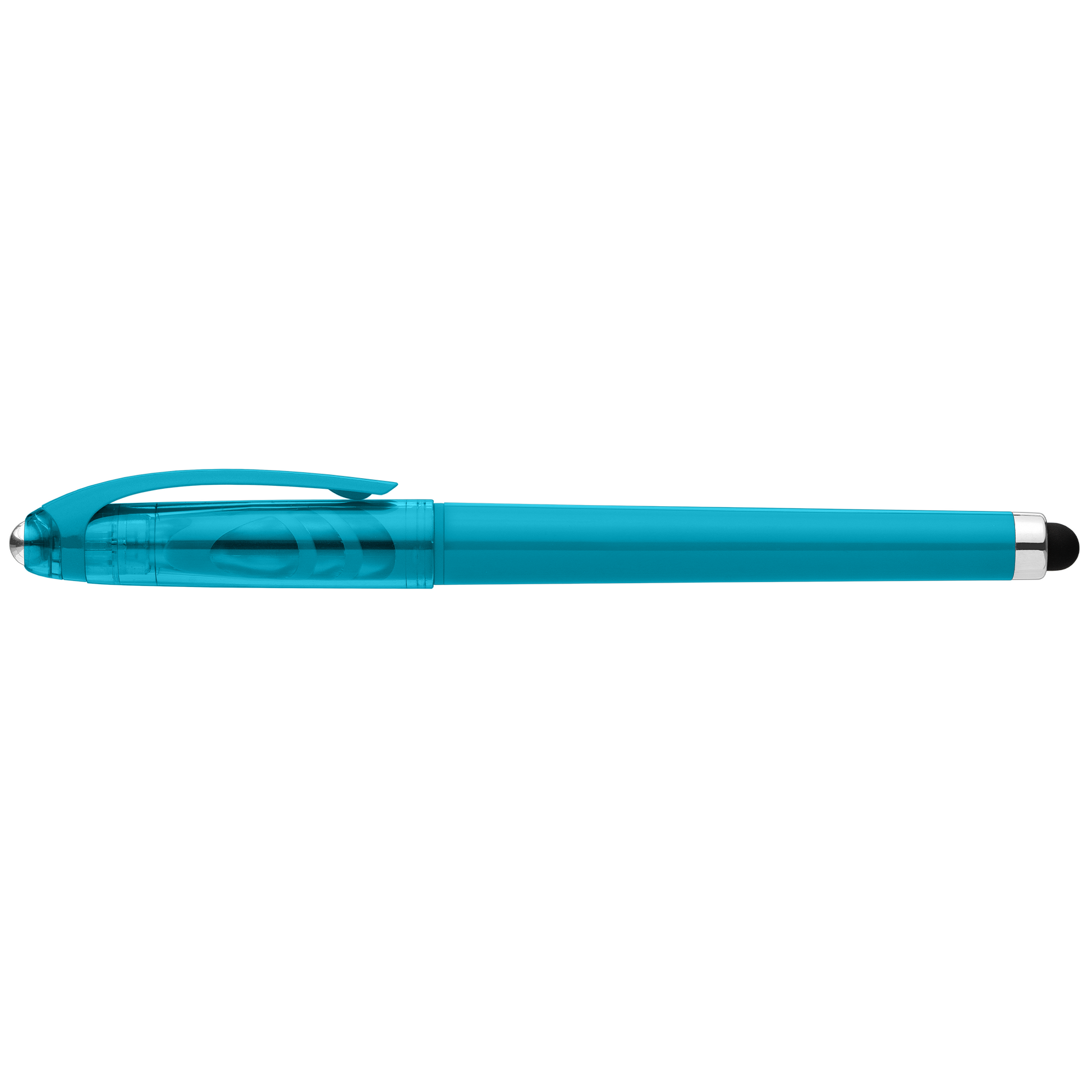 Prism Recycled Plastic Fidget Ball Stylus Gel Pen promotional pen in light blue printed with your company logo