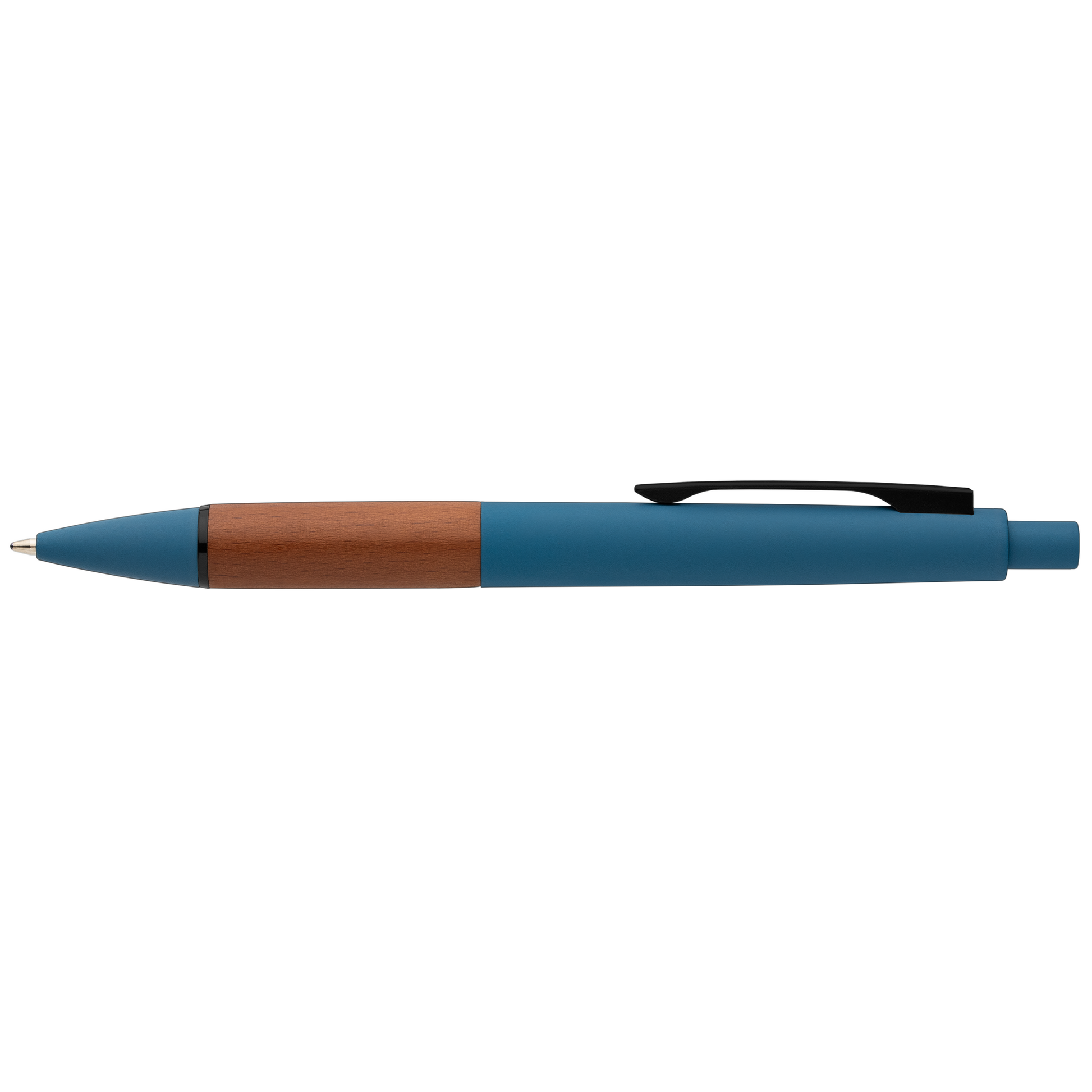 Tide Recycled Plastic Wood Grip Pen promotional pen in steel blue printed with your company logo