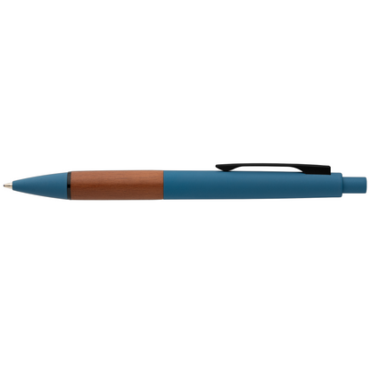 Tide Recycled Plastic Wood Grip Pen promotional pen in steel blue printed with your company logo