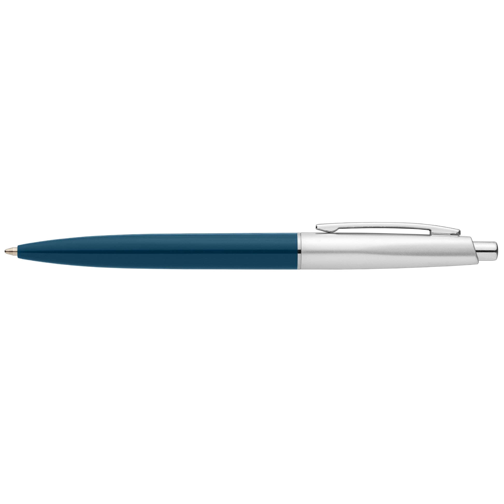 Natori Recycled Plastic Chrome Trim Pen promotional pen in navy blue printed with your company logo