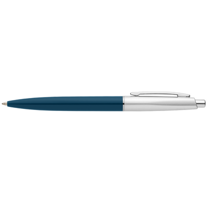 Natori Recycled Plastic Chrome Trim Pen promotional pen in navy blue printed with your company logo