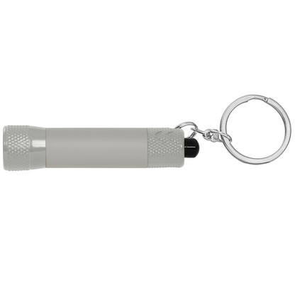 Chroma Softy Monochrome Metallic 3 LED Torch Keychain promotional event giveaway in silver printed with your company logo