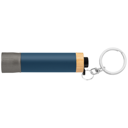 Reborn Recycled Aluminium Keychain Torch promotional event giveaway in navy blue laser engraved with your company logo