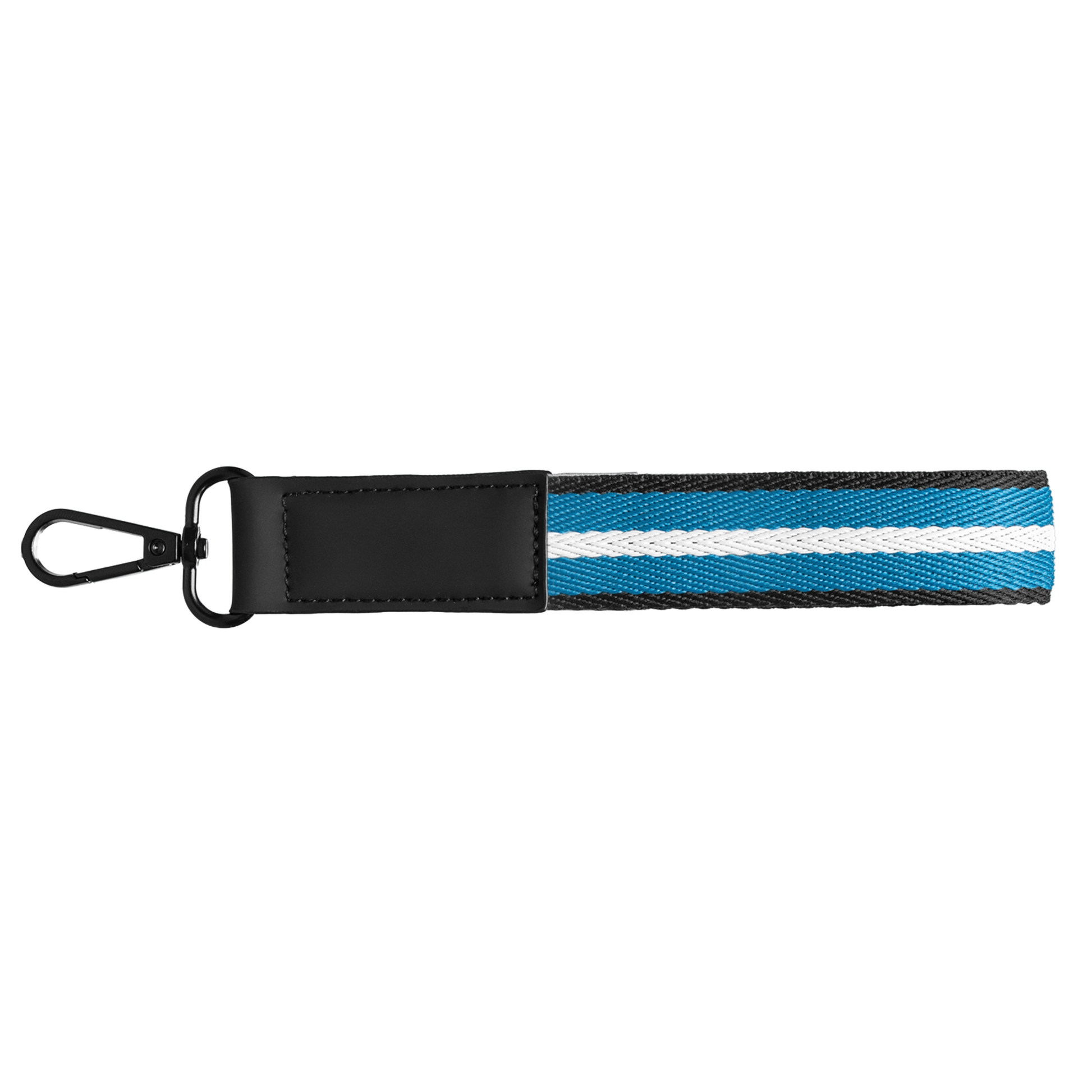 Newport rPET Woven Chevron Snap Trigger Keychain promotional event giveaway in navy blue printed with your company logo