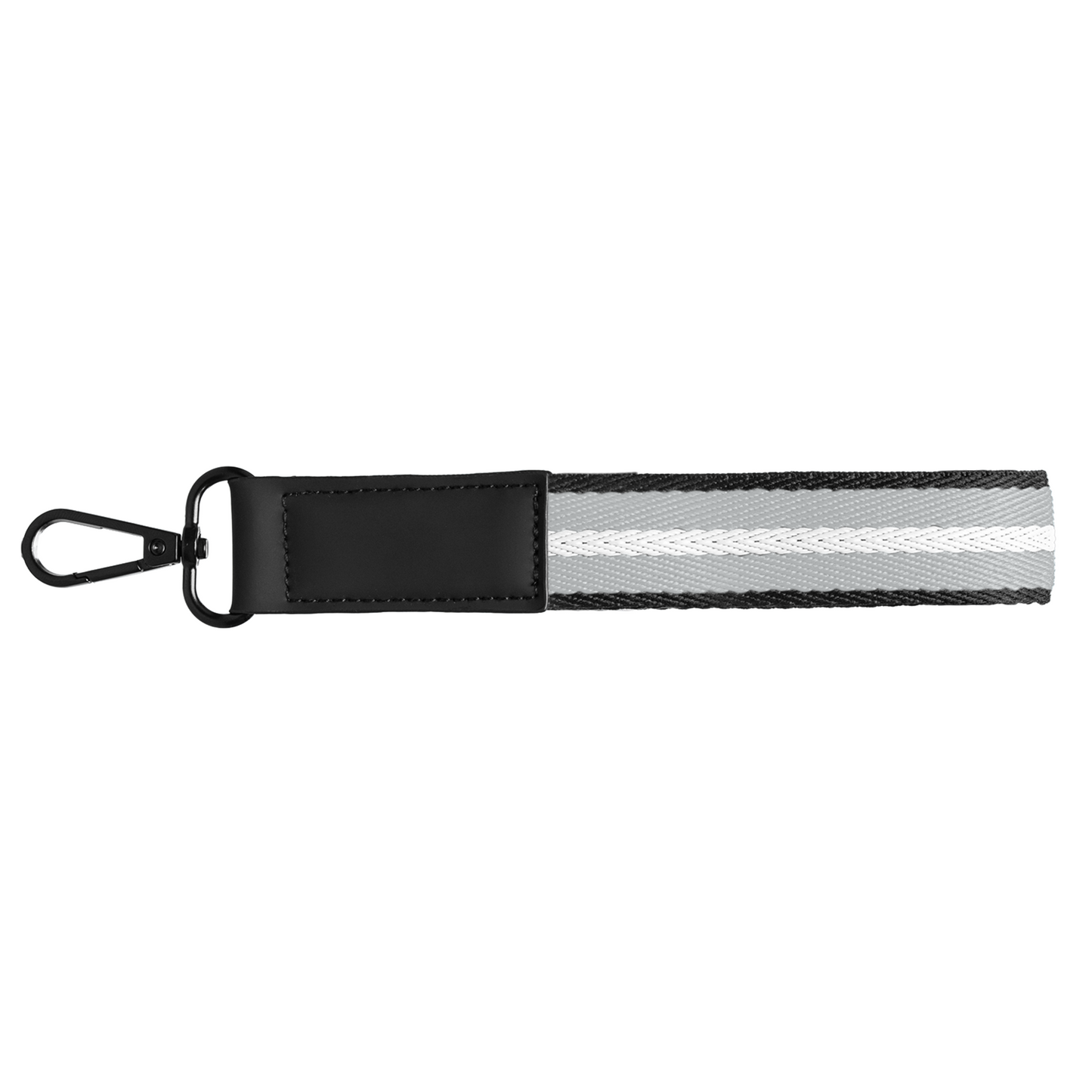 Newport rPET Woven Chevron Snap Trigger Keychain promotional event giveaway in cool gray printed with your company logo