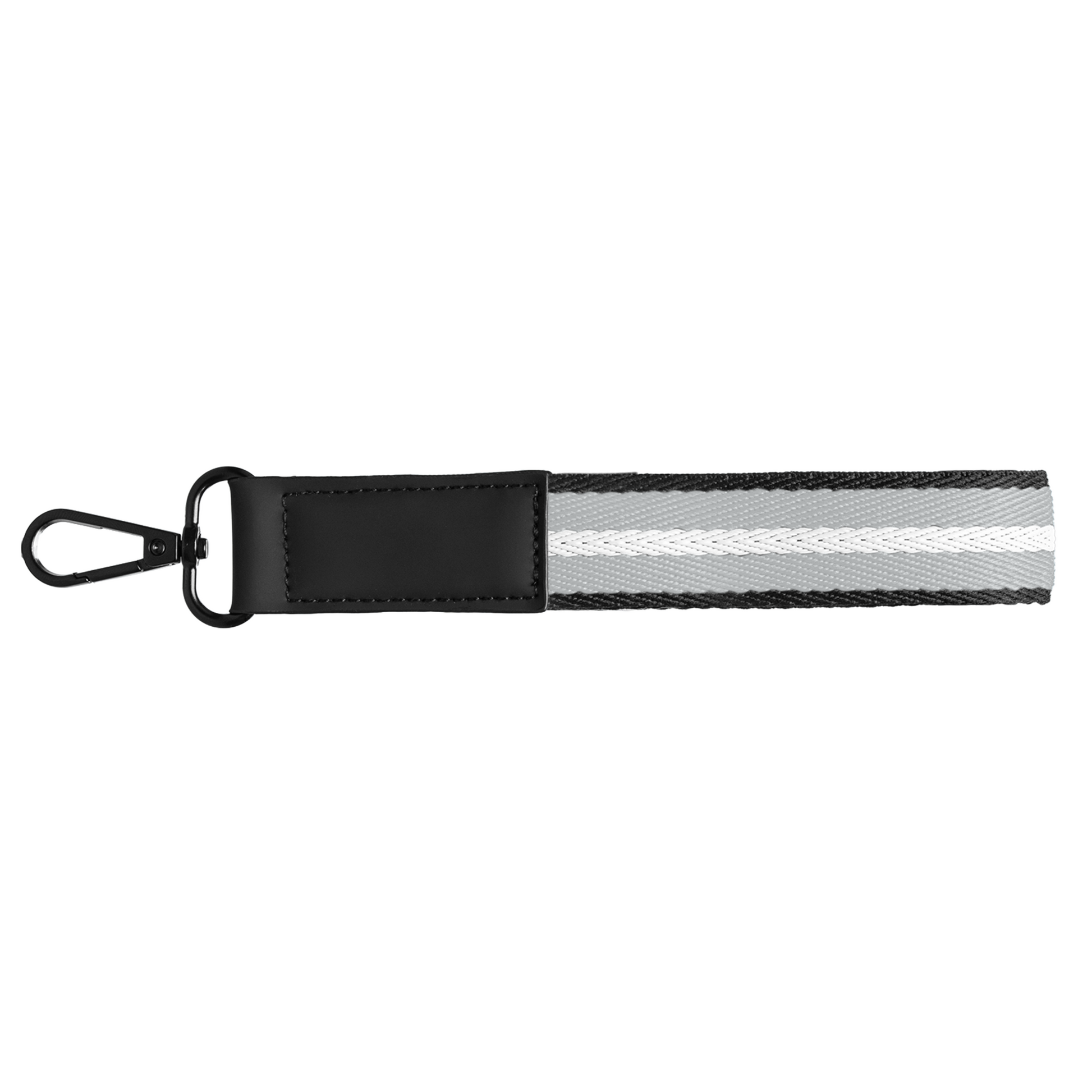 Newport rPET Woven Chevron Snap Trigger Keychain promotional event giveaway in cool gray printed with your company logo