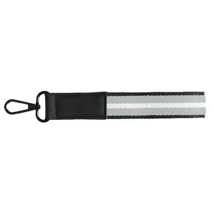 Newport rPET Woven Chevron Snap Trigger Keychain promotional event giveaway in cool gray printed with your company logo