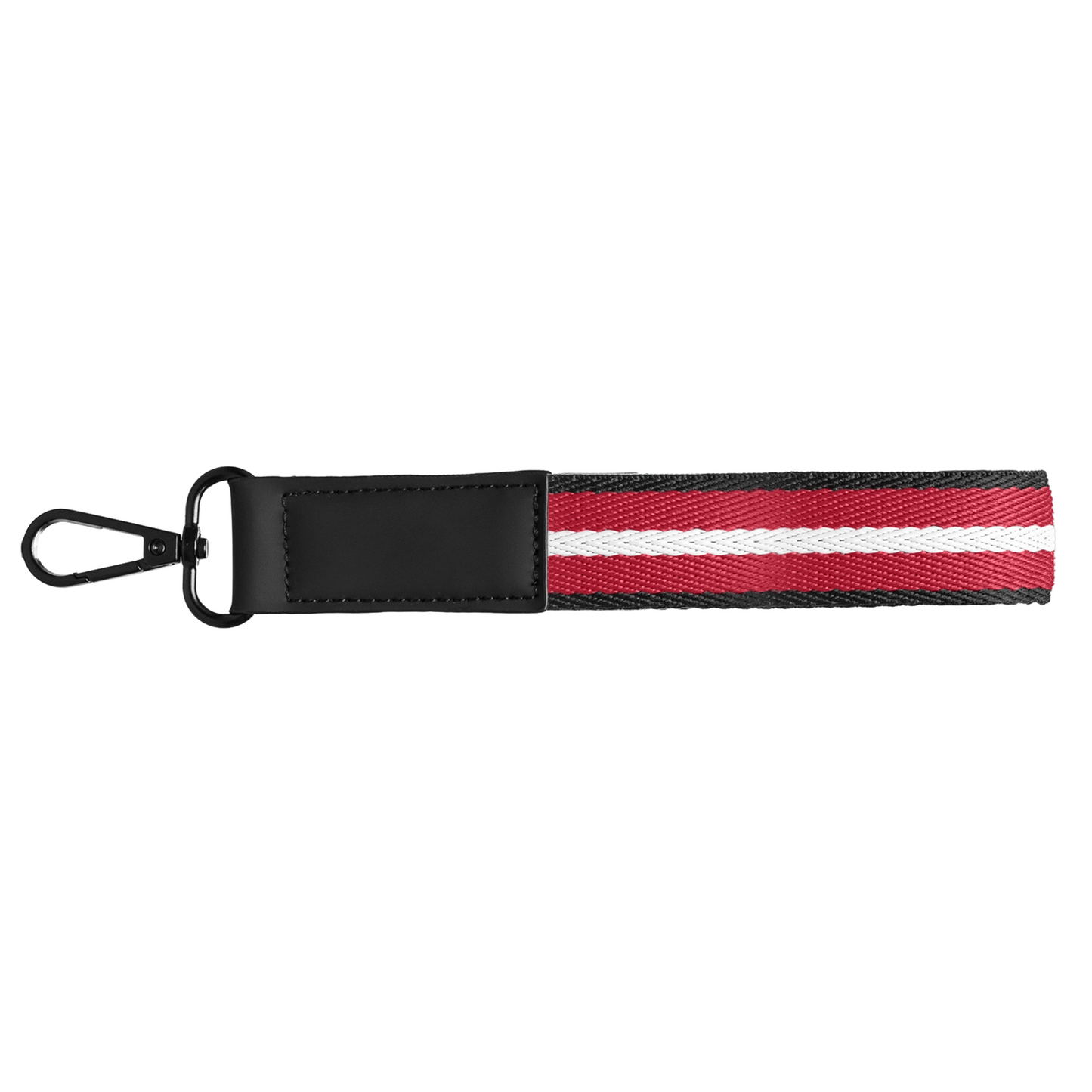 Newport rPET Woven Chevron Snap Trigger Keychain promotional event giveaway in red printed with your company logo