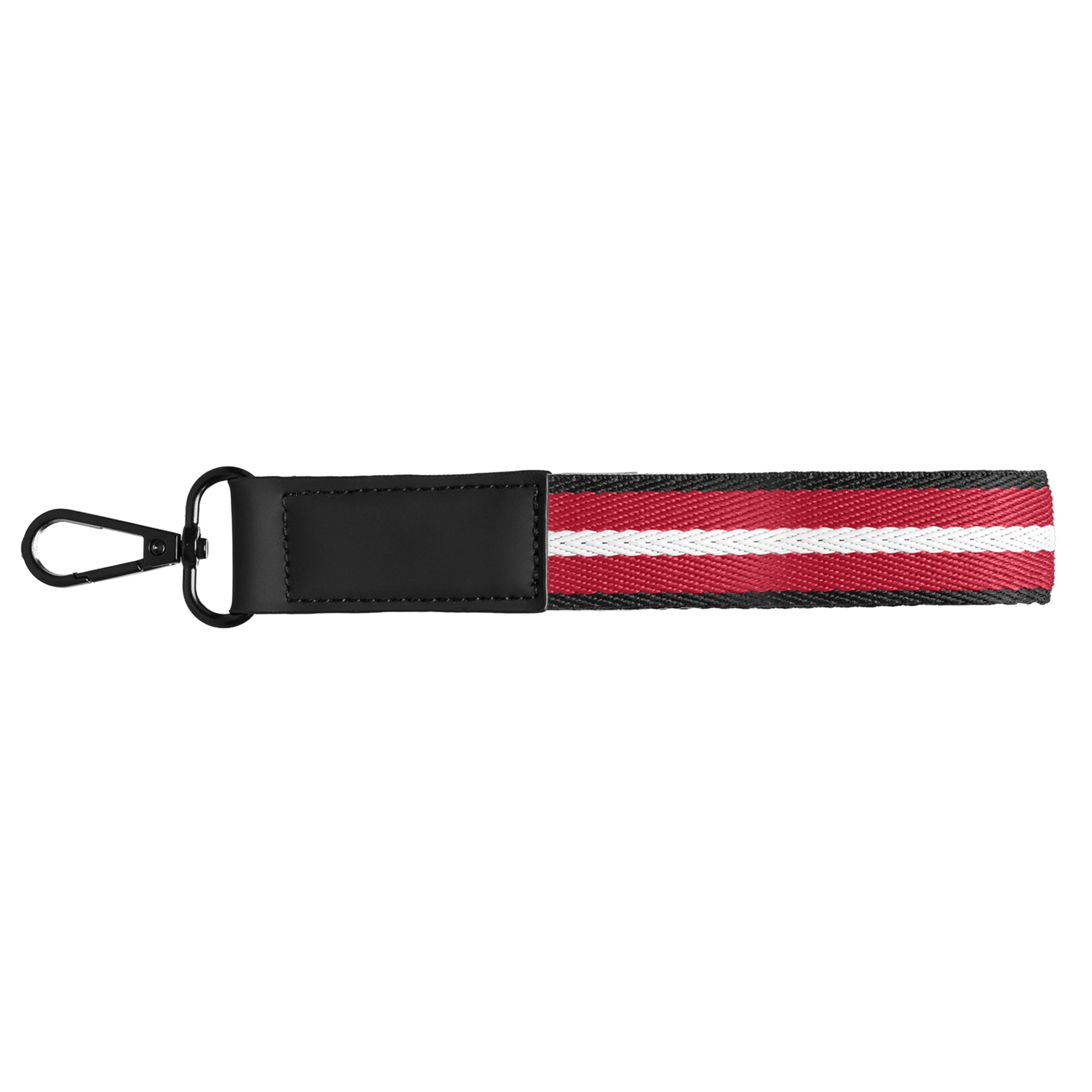 Newport rPET Woven Chevron Snap Trigger Keychain promotional event giveaway in red printed with your company logo