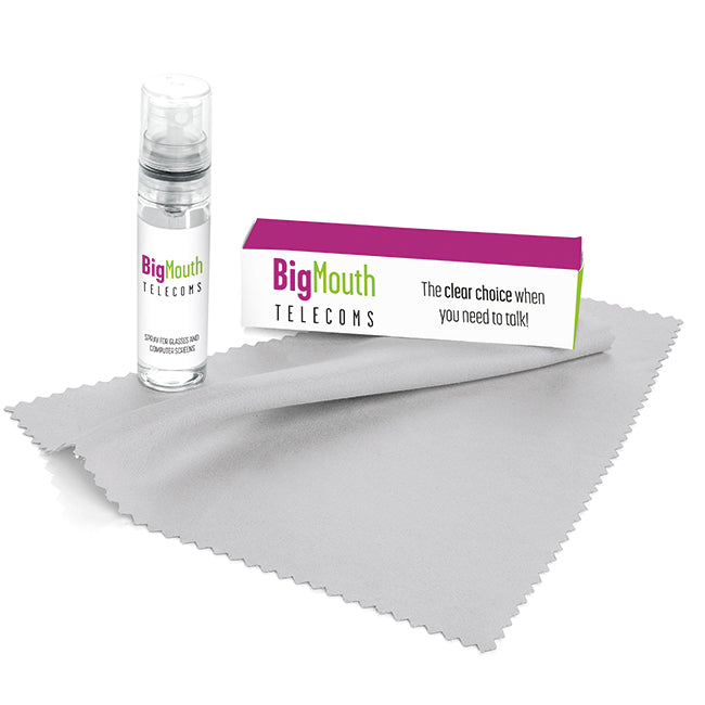 2-teiliges Glas- und Bildschirmreinigungsset in einer bedruckten Box | Wellness-Geschenke mit Markenlogo