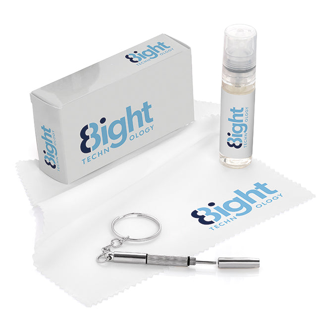 Kit per la pulizia di occhiali e schermo da 3 pezzi in una scatola stampata | Regali benessere firmati