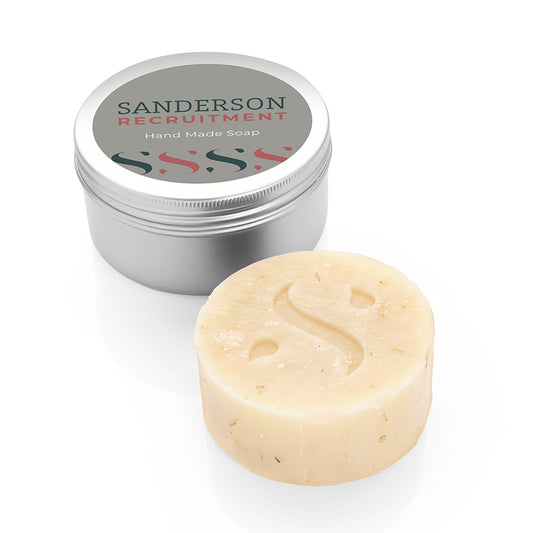 Sapone fatto a mano con impresso in una scatola di latta (65 g) | Regali benessere firmati