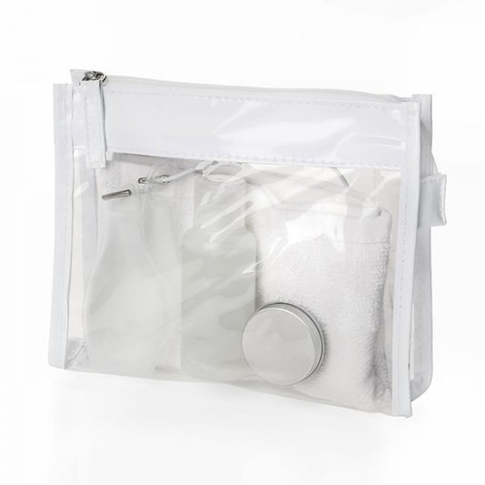 Set spa in borsa con finiture bianche in PVC trasparente | Regali benessere firmati