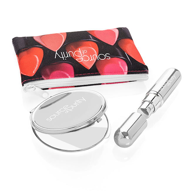 Handtaschen-Essentials-Set im Silber-Look (3-teilig) | Wellness-Geschenke mit Markenlogo