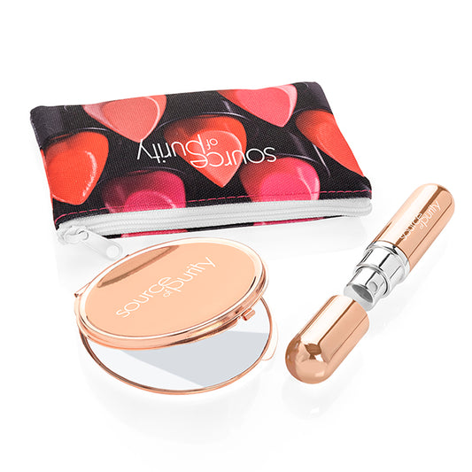 Set essenziali per borsetta effetto oro rosa (3 pezzi) | Regali benessere firmati