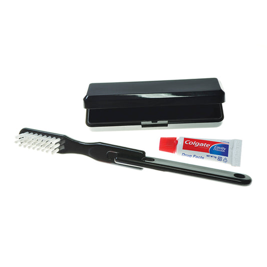 Ensemble de brosses à dents de voyage noires avec dentifrice Colgate | Cadeaux bien-être de marque
