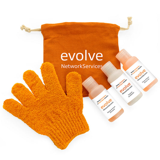 Ensemble de toilette mangue et pêche dans un sac en chanvre | Cadeaux bien-être de marque