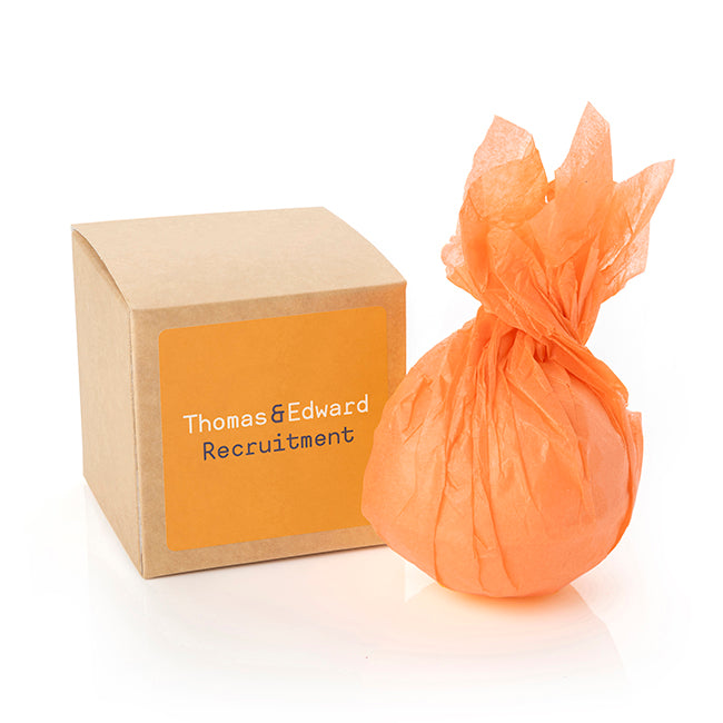 Badebombe/Sprudel in einer braunen Box (62 mm) | Wellness-Geschenke mit Markenlogo