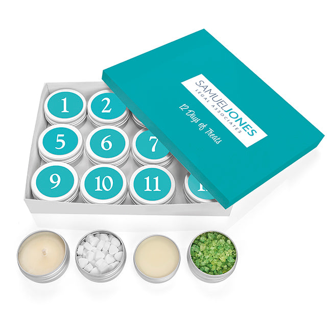 12 Days of Treats Geschenkset in Box | Wellness-Geschenke mit Markenlogo