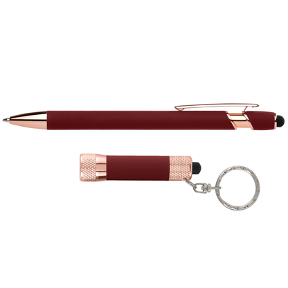 Prince Softy Rose Gold Gift Set with Window Box promotional pen in burgundy printed with your company logo