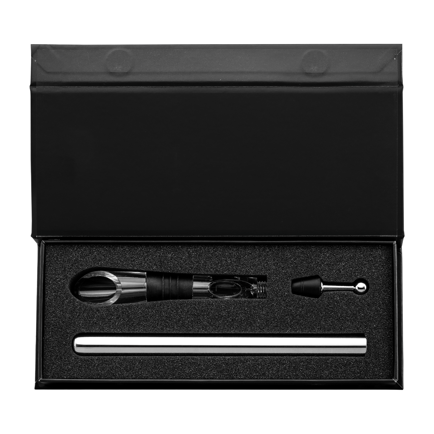 Neve Recycled Stainless Steel Wine Chiller Set & Gift Box promotional kitchen accessory in black printed with your company