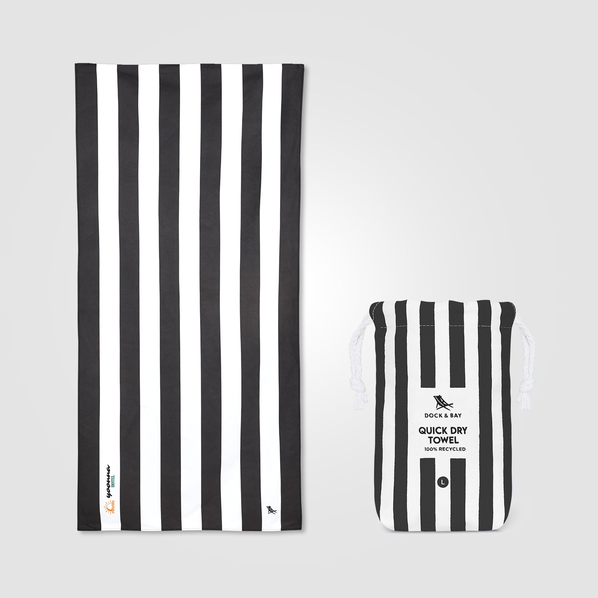 Dock & Bay© Quick Dry Towel promotional towel in black printed with your company logo