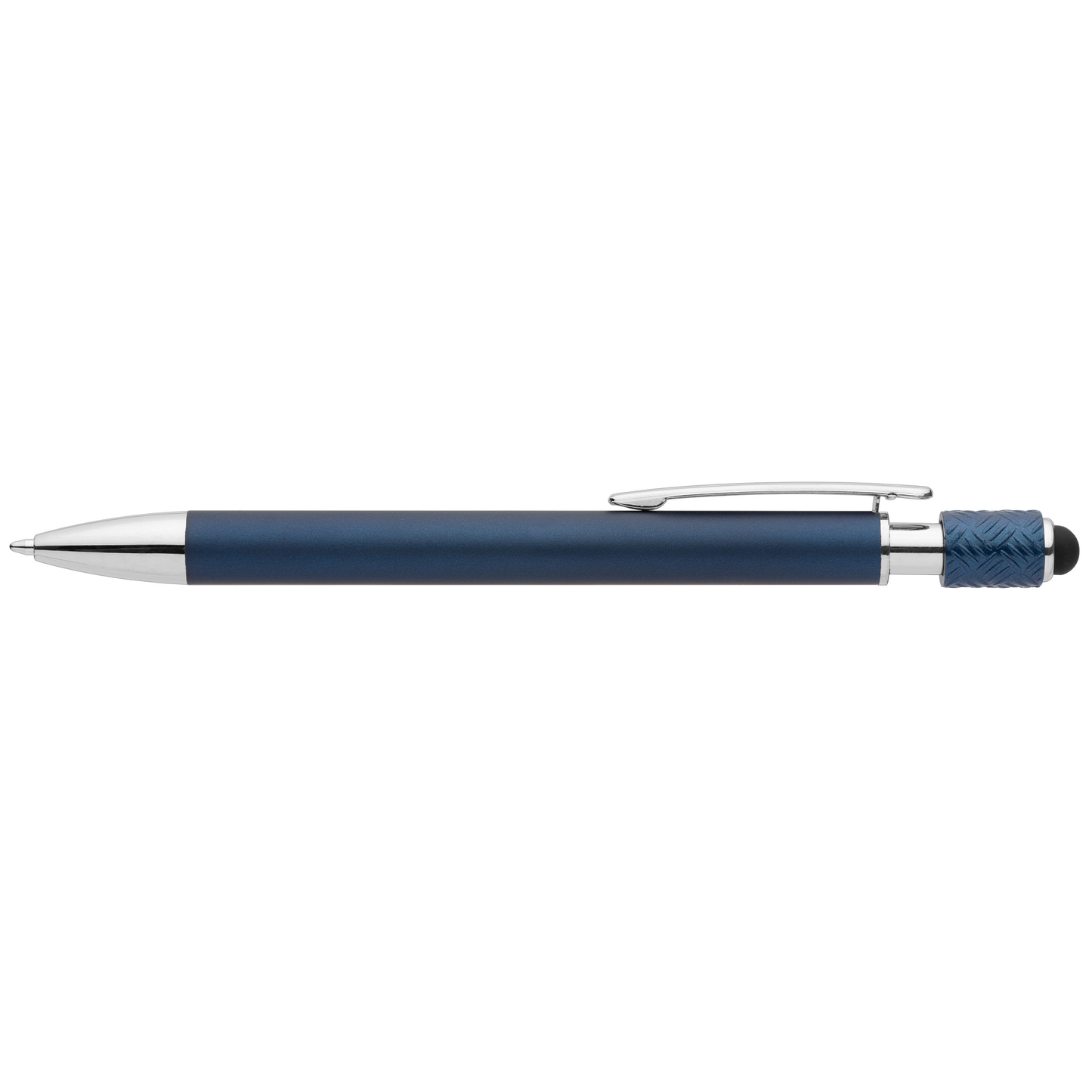 Wave Aluminium Spinner Stylus Pen promotional pen in navy blue laser engraved with your company logo
