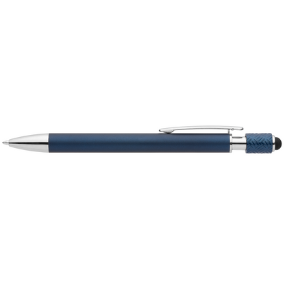 Wave Aluminium Spinner Stylus Pen promotional pen in navy blue laser engraved with your company logo