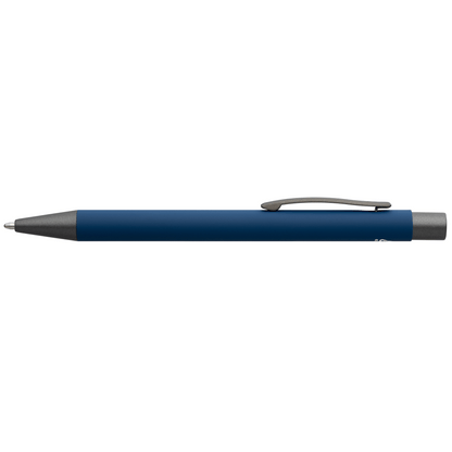 Bowie Recycled Aluminium Softy Pen promotional pen in navy blue laser engraved with your company logo