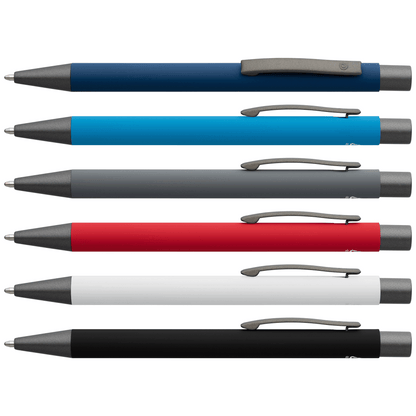Bowie Recycled Aluminium Softy Pen promotional pen in assorted colours laser engraved with your company logo
