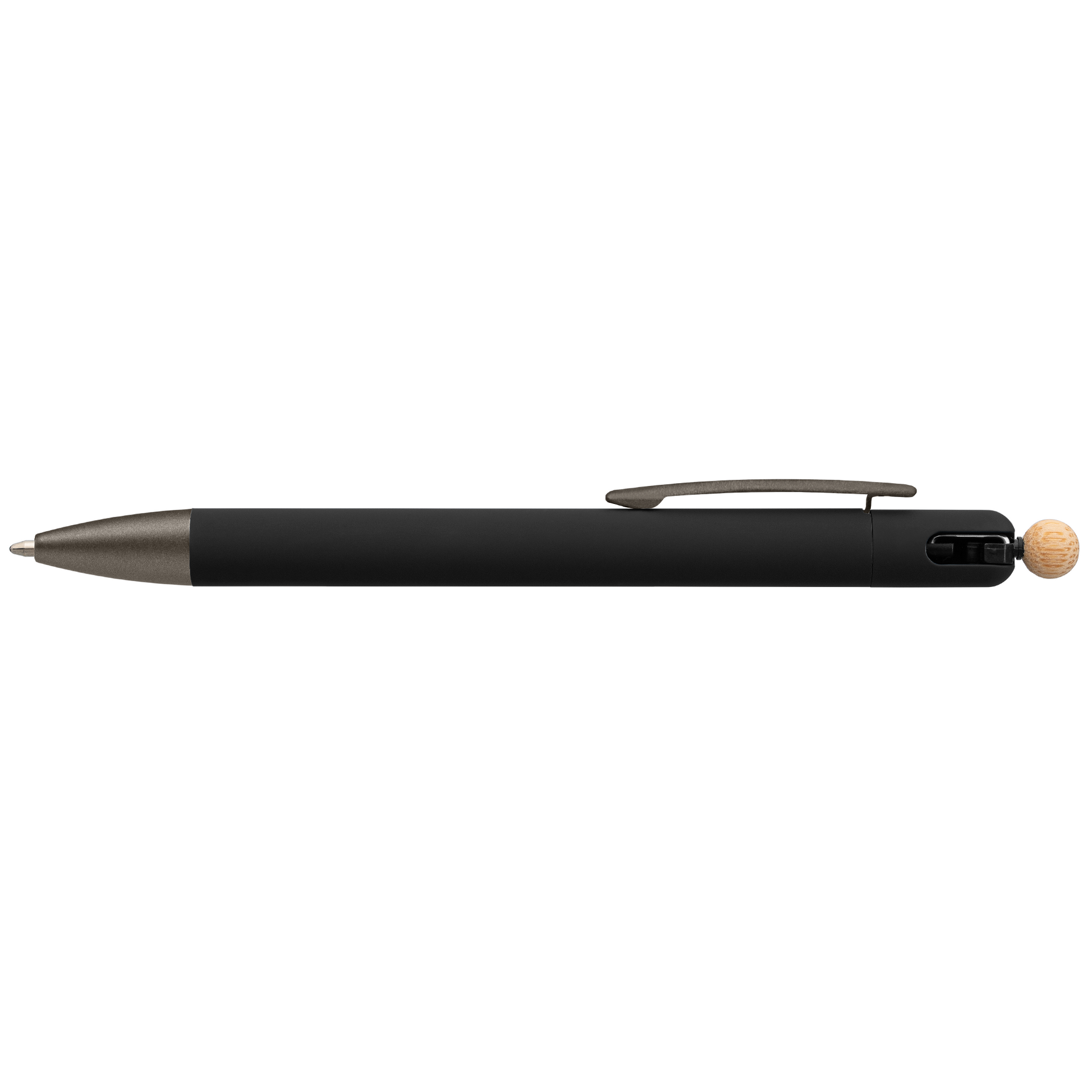 Osaka Recycled Aluminium Bamboo Accented Fidget Ball Pen promotional pen in black laser engraved with your company logo