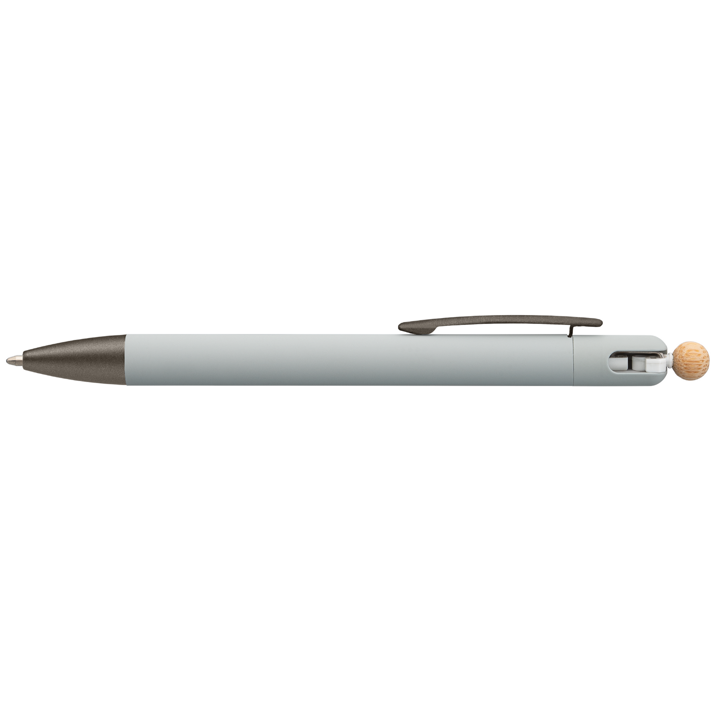 Osaka Recycled Aluminium Bamboo Accented Fidget Ball Pen promotional pen in gray laser engraved with your company logo
