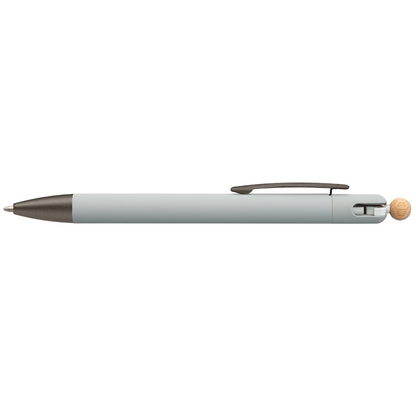 Osaka Recycled Aluminium Bamboo Accented Fidget Ball Pen promotional pen in gray laser engraved with your company logo