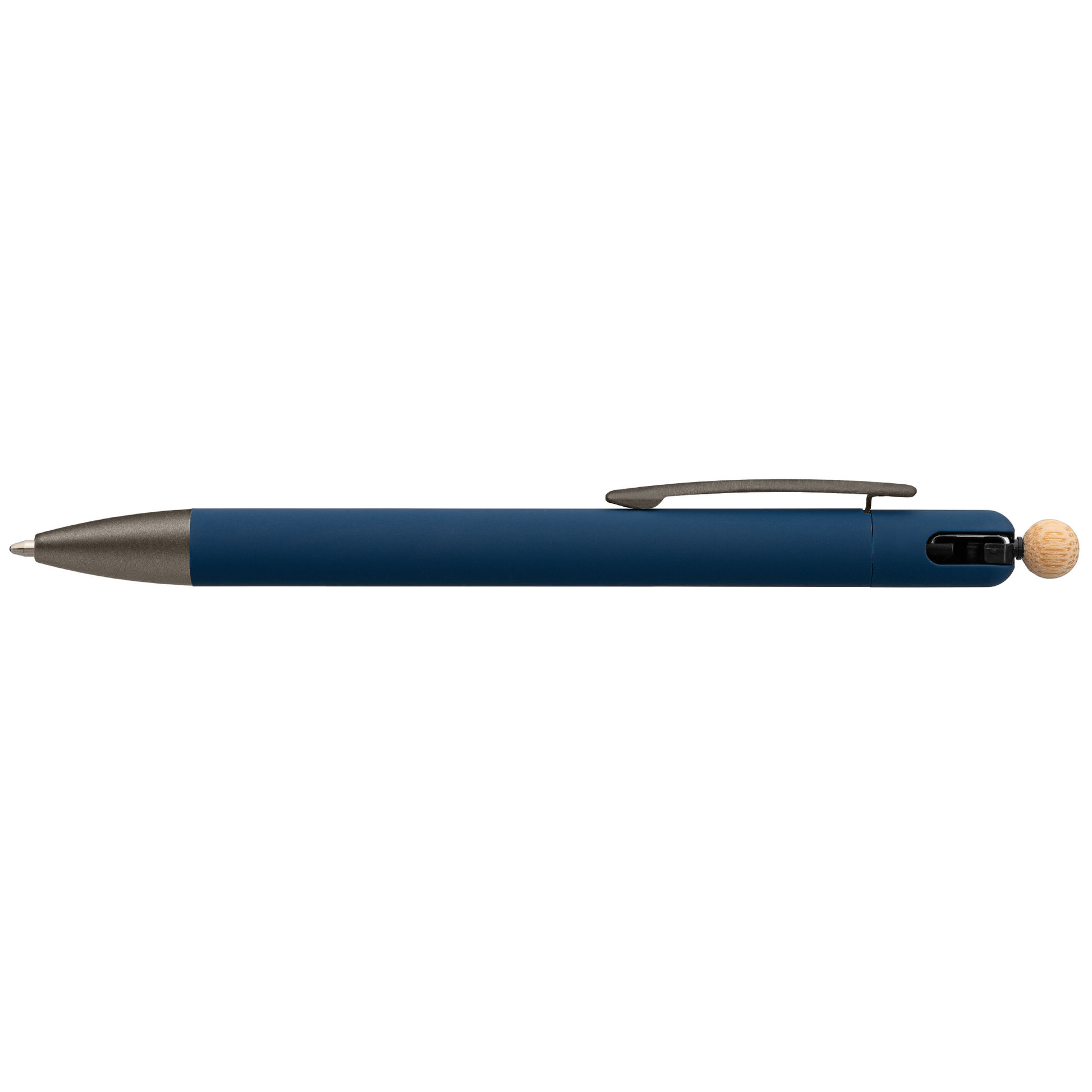 Osaka Recycled Aluminium Bamboo Accented Fidget Ball Pen promotional pen in navy blue laser engraved with your company logo