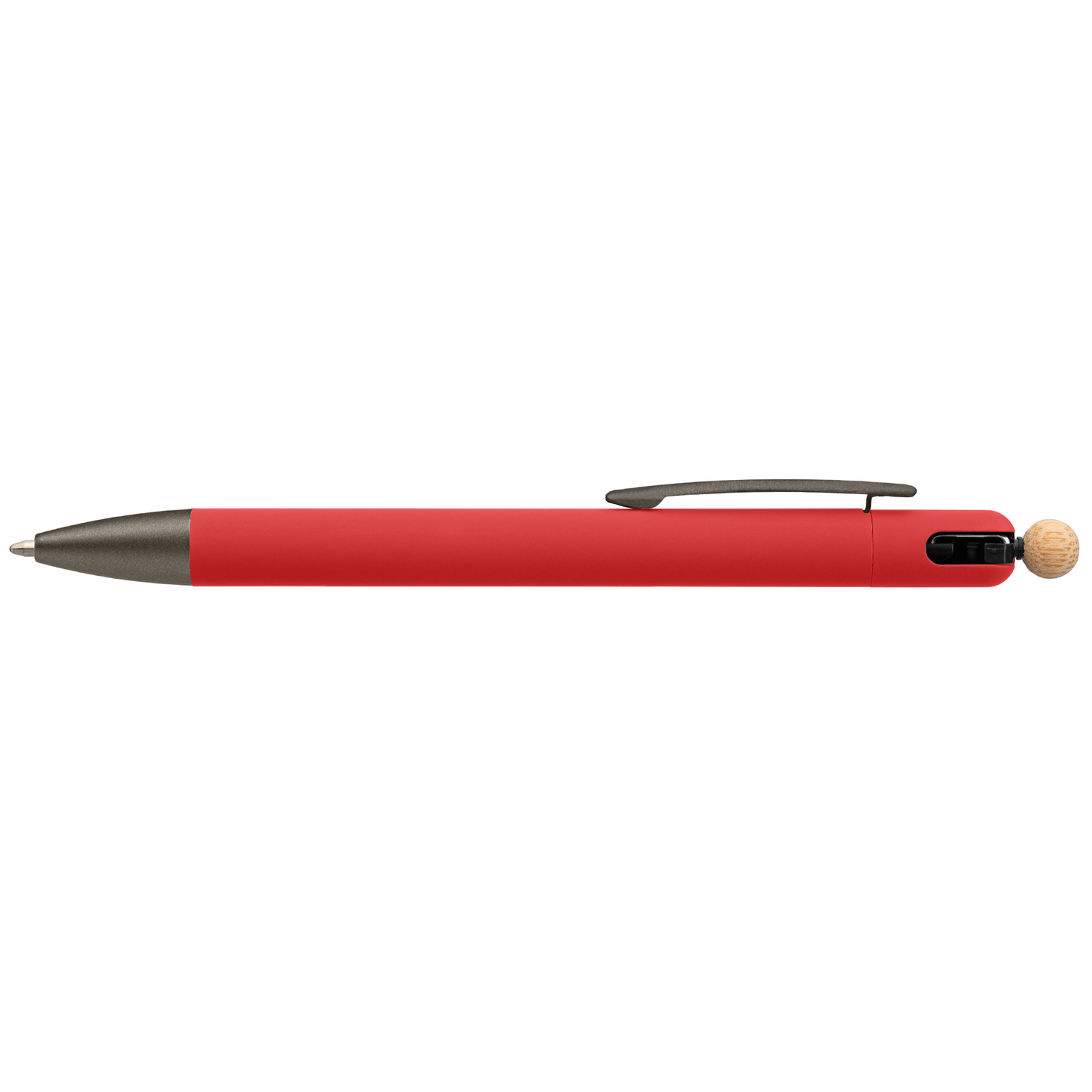 Osaka Recycled Aluminium Bamboo Accented Fidget Ball Pen promotional pen in red laser engraved with your company logo
