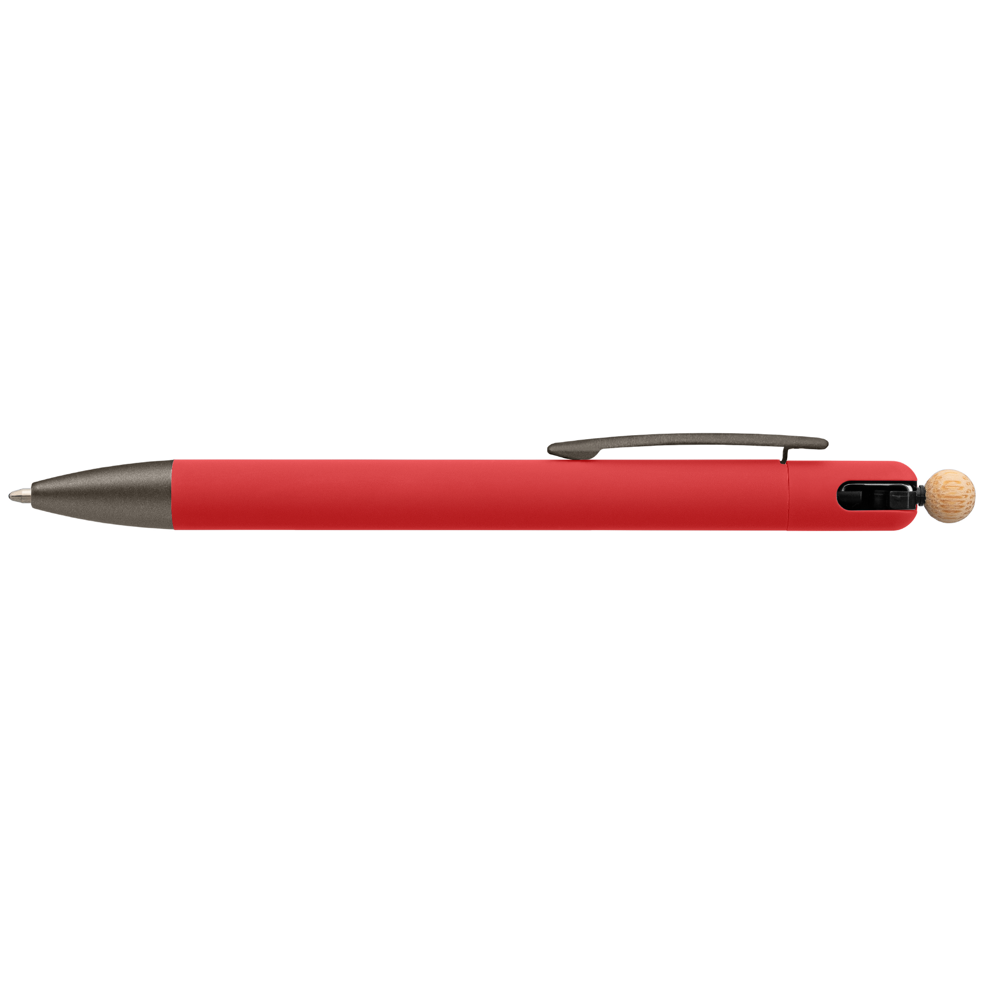 Osaka Recycled Aluminium Bamboo Accented Fidget Ball Pen promotional pen in red laser engraved with your company logo