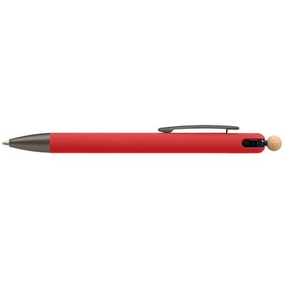 Osaka Recycled Aluminium Bamboo Accented Fidget Ball Pen promotional pen in red laser engraved with your company logo