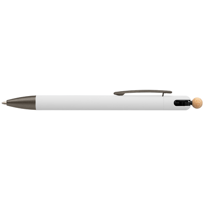Osaka Recycled Aluminium Bamboo Accented Fidget Ball Pen promotional pen in white laser engraved with your company logo