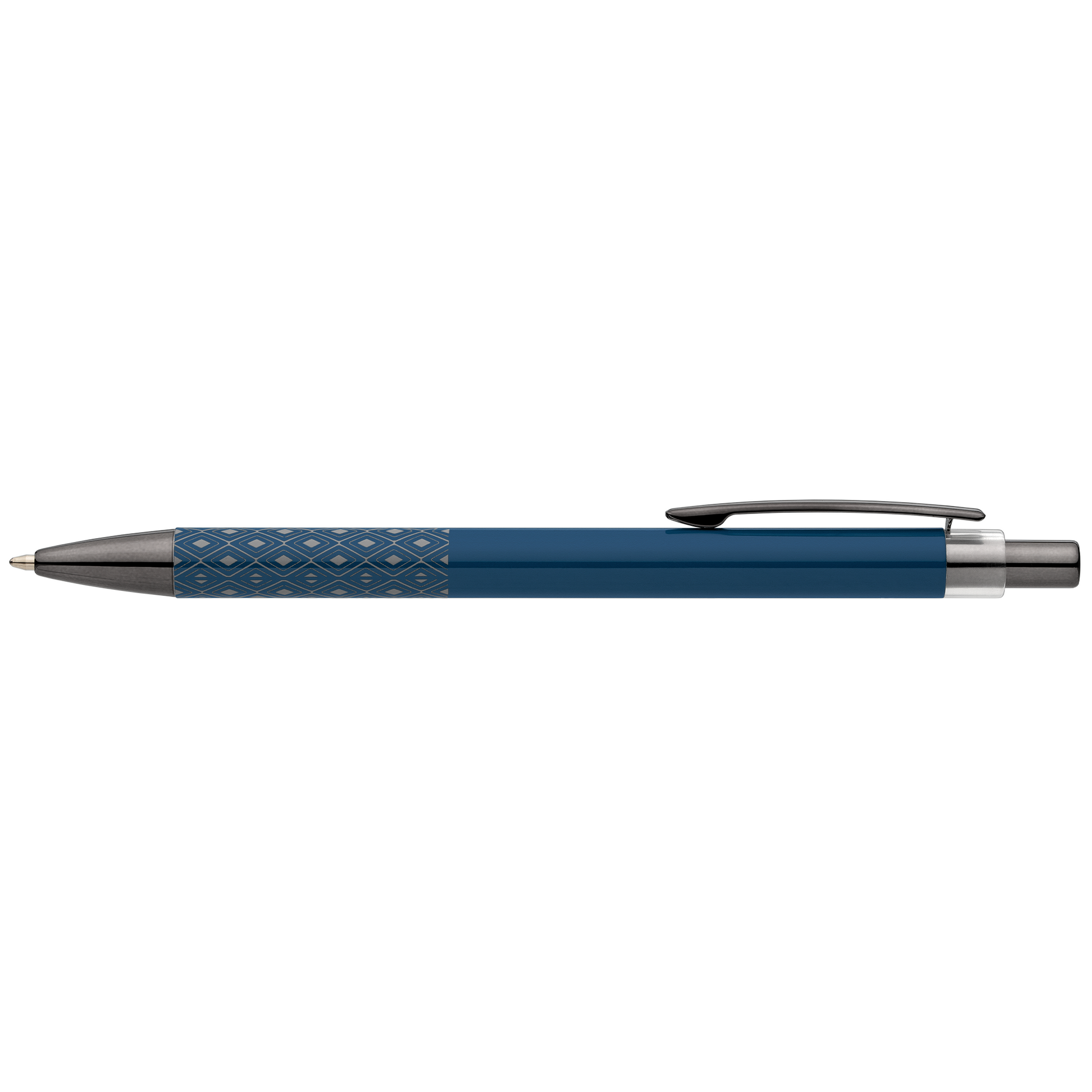 Norin Recycled Aluminium Printed Grip Pen promotional pen in navy blue laser engraved with your company logo