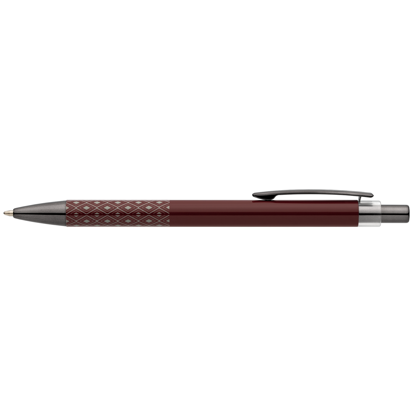 Norin Recycled Aluminium Printed Grip Pen promotional pen in burgundy laser engraved with your company logo