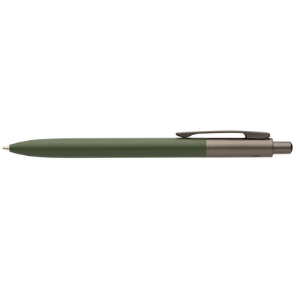 Koro Recycled Aluminium Gunmetal Trim Pen promotional pen in forest green laser engraved with your company logo