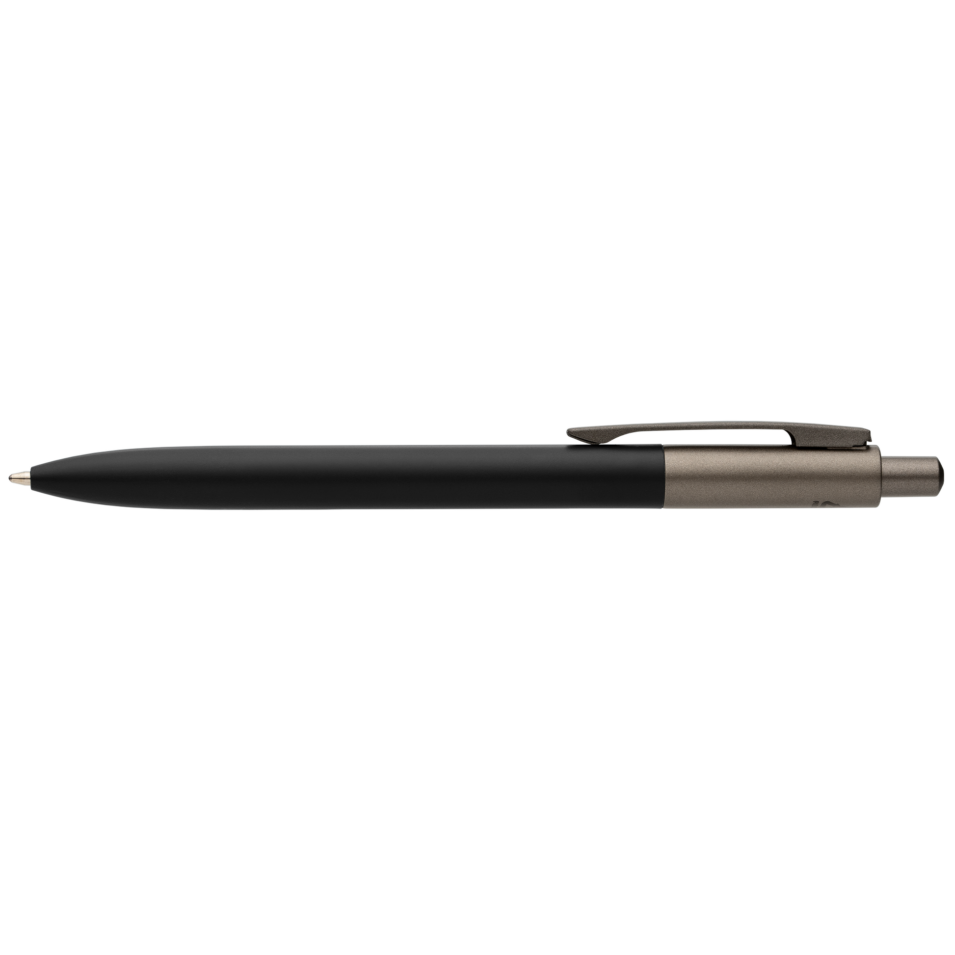 Koro Recycled Aluminium Gunmetal Trim Pen promotional pen in black laser engraved with your company logo