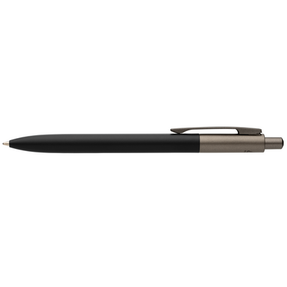 Koro Recycled Aluminium Gunmetal Trim Pen promotional pen in black laser engraved with your company logo