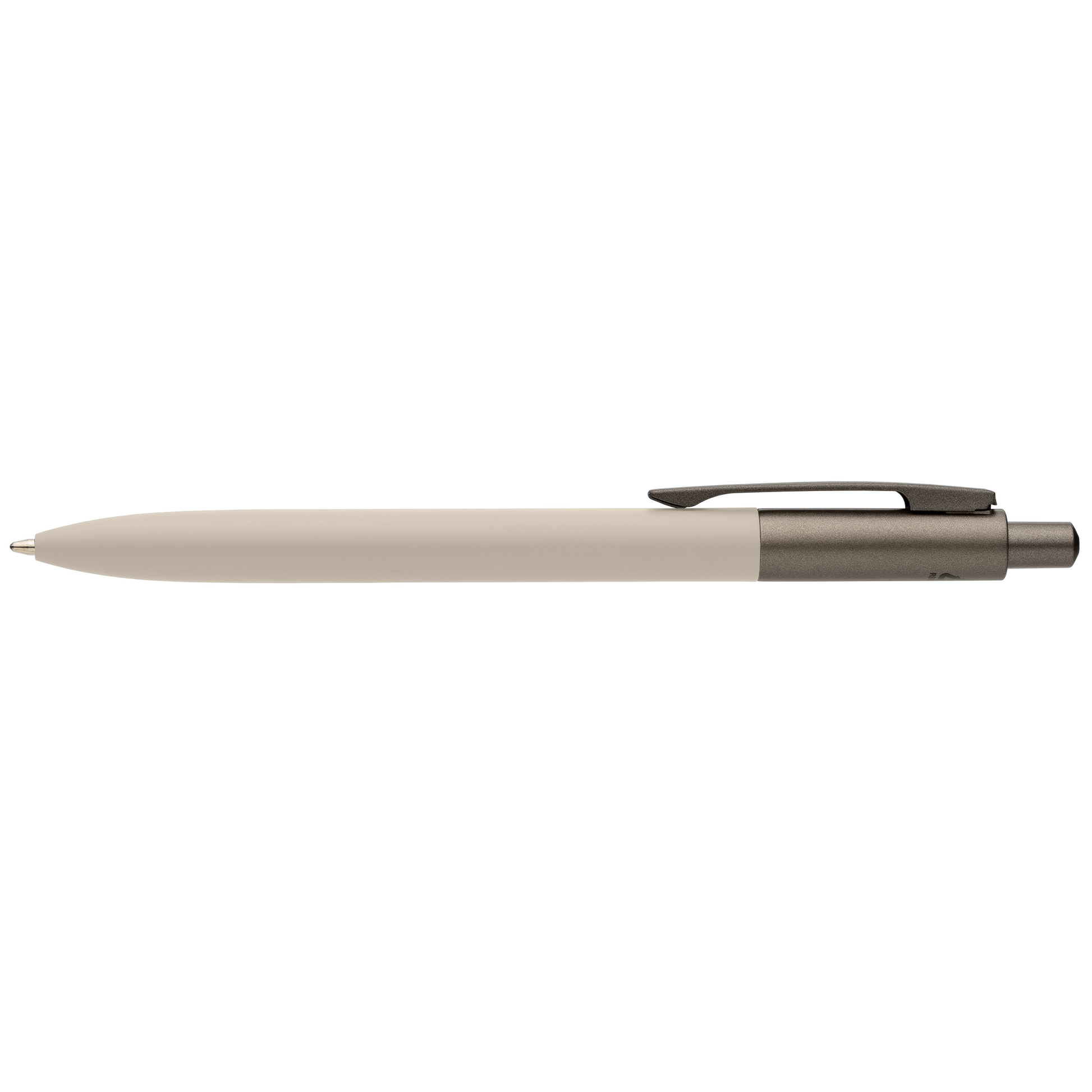 Koro Recycled Aluminium Gunmetal Trim Pen promotional pen in dune warm grey laser engraved with your company logo