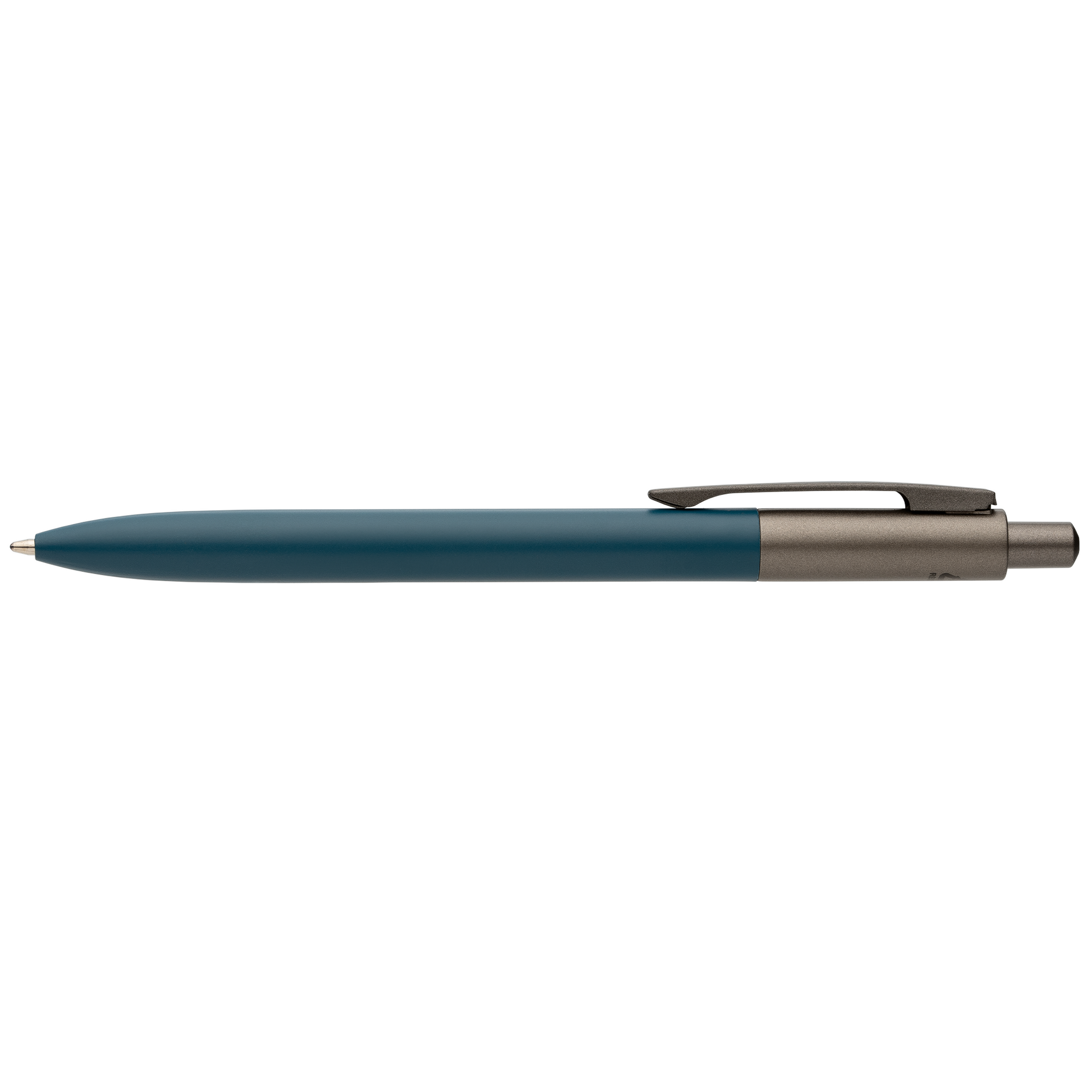 Koro Recycled Aluminium Gunmetal Trim Pen promotional pen in navy blue laser engraved with your company logo